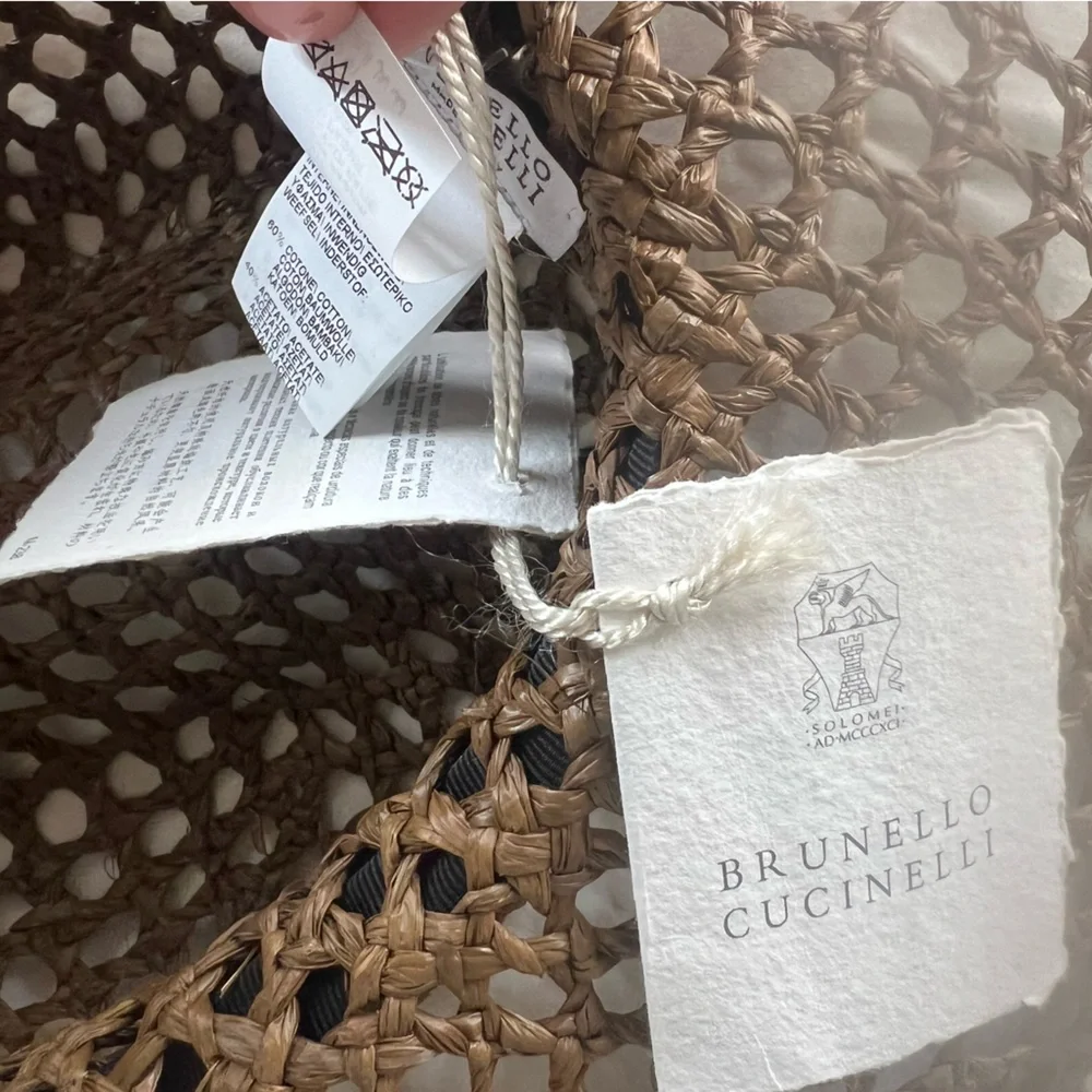 NWT Brunello Cucinelli Italy Size M Raffia women Hat Silver Monili Brown - Picture 10 of 13